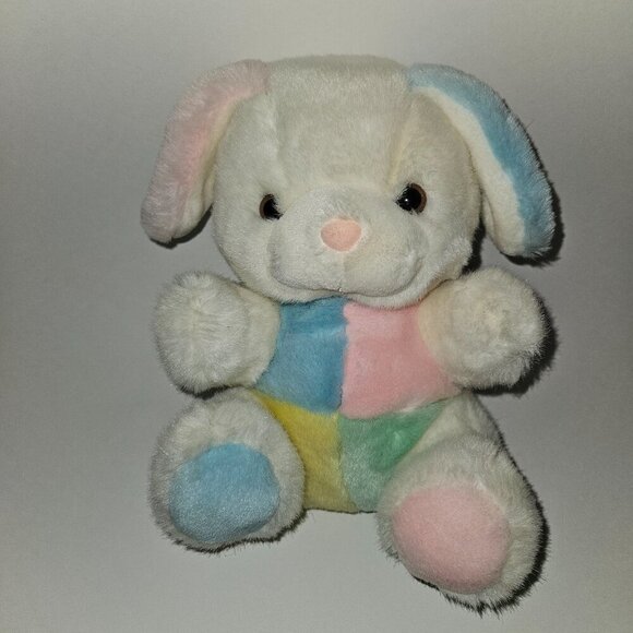 VTG 1995 Soft Classics Toys R Us Chosun Plush Toy Pastel Dog Bunny Rattle Chime